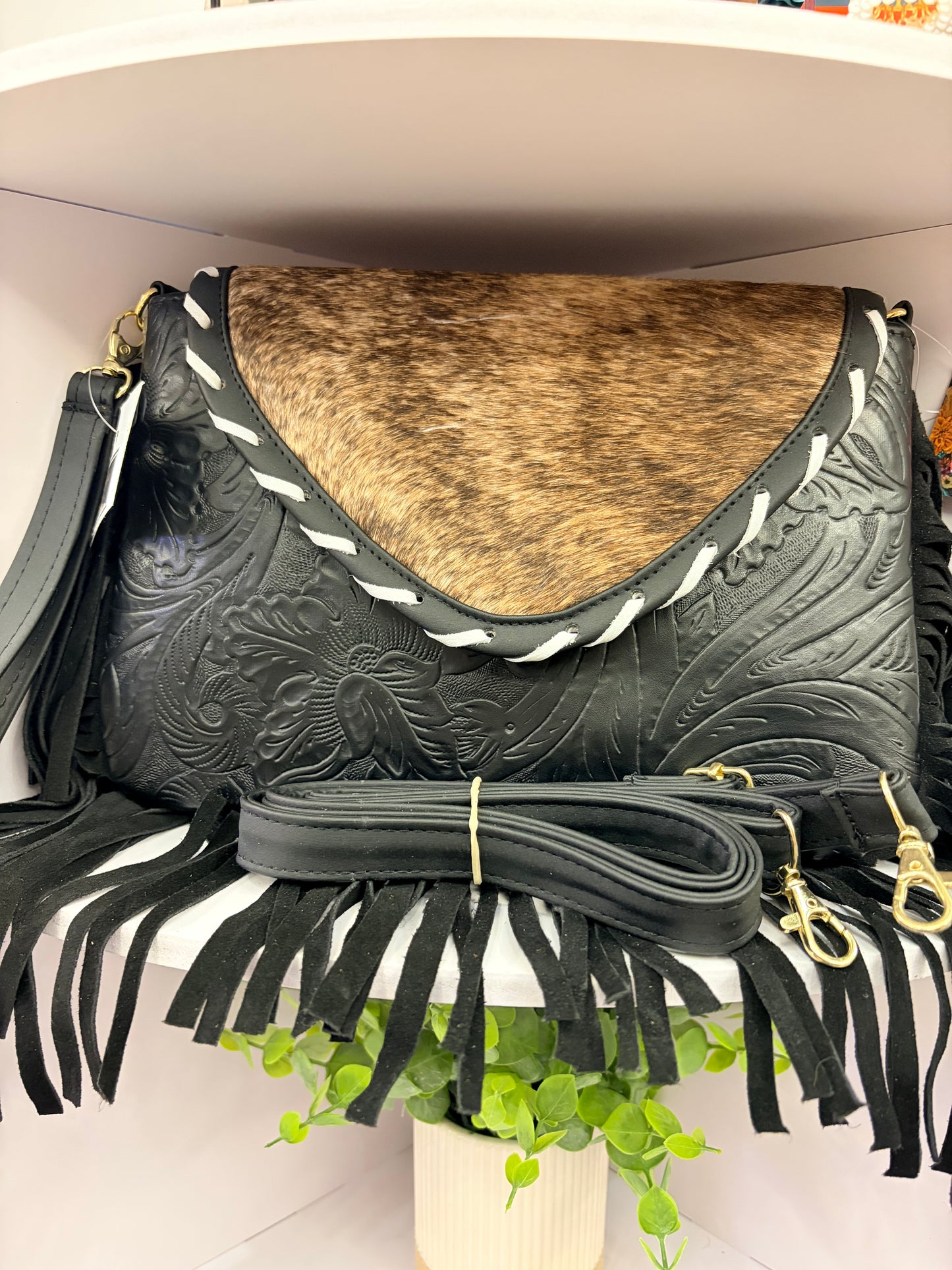 Western “Boho” Envelope Shape Clutch/Handbag (black)