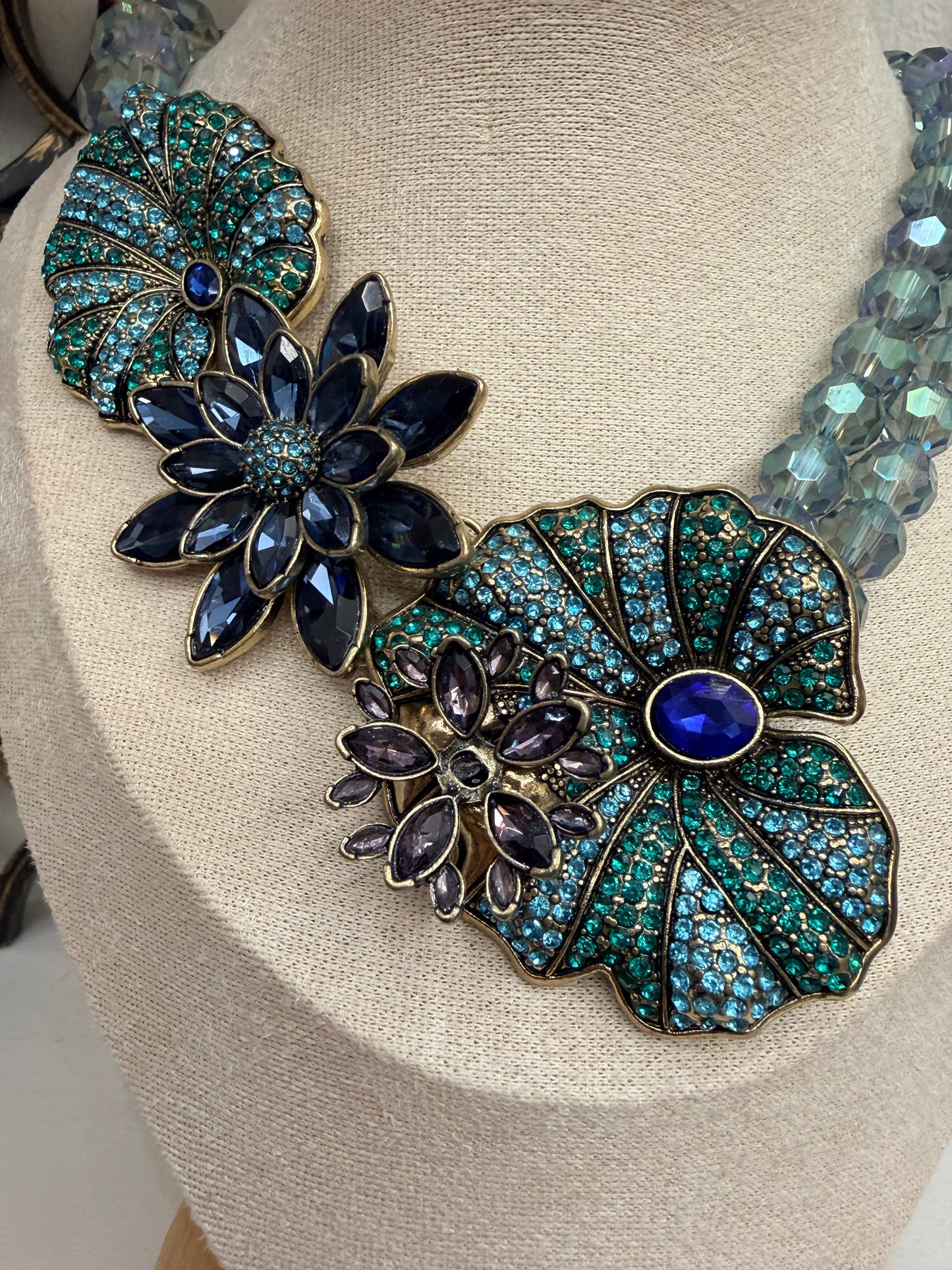 Water Lily Design FLORAL Statement Necklace (16” long + 2” extender)