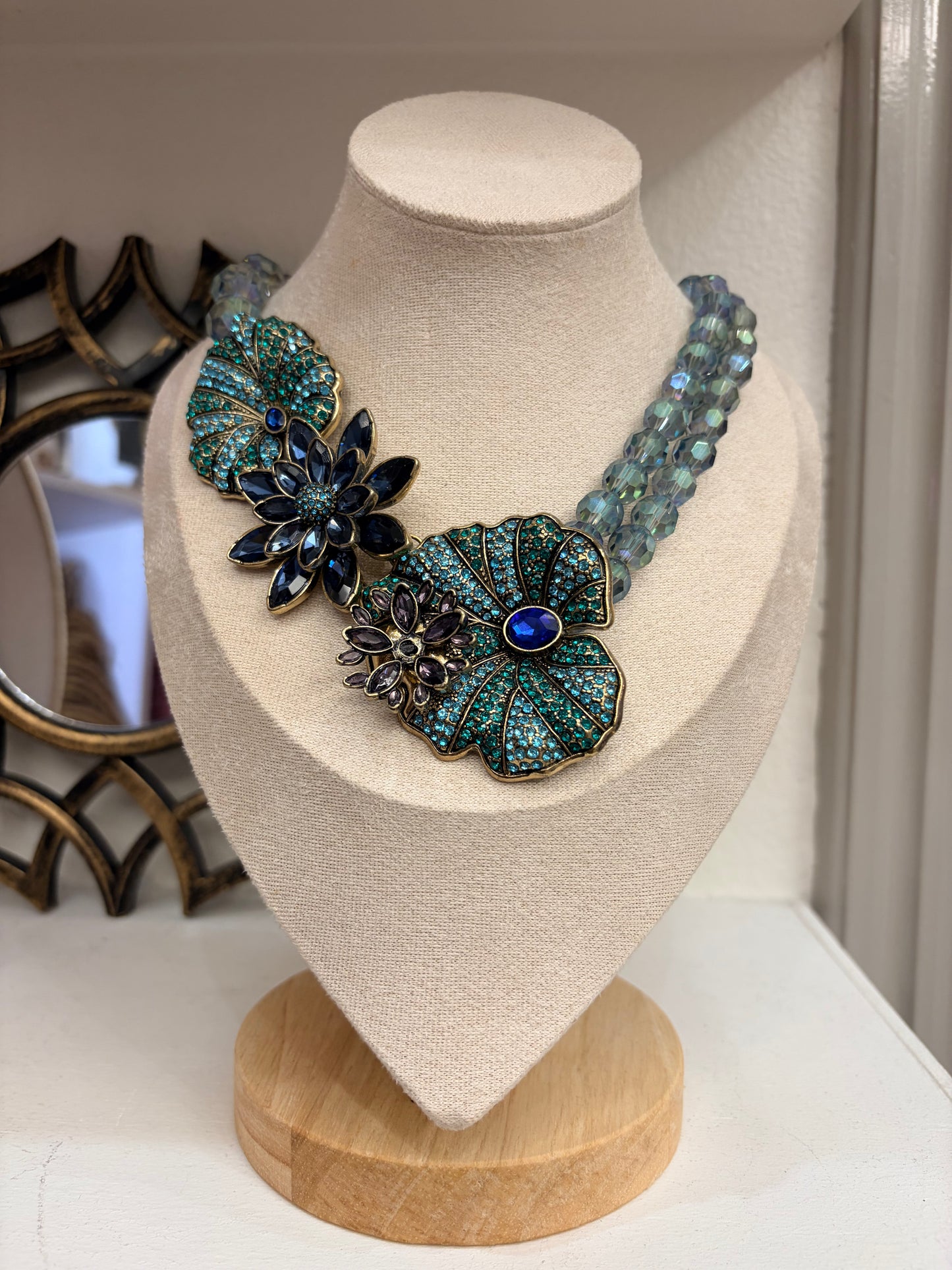 Water Lily Design FLORAL Statement Necklace (16” long + 2” extender)