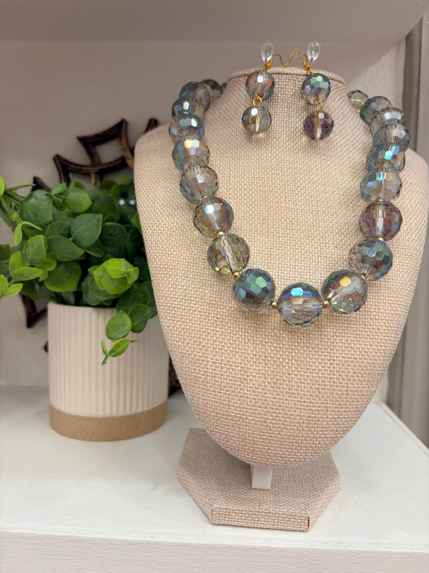 Round “Crystals” set with gold color accent beads (16” long + 2” extender)