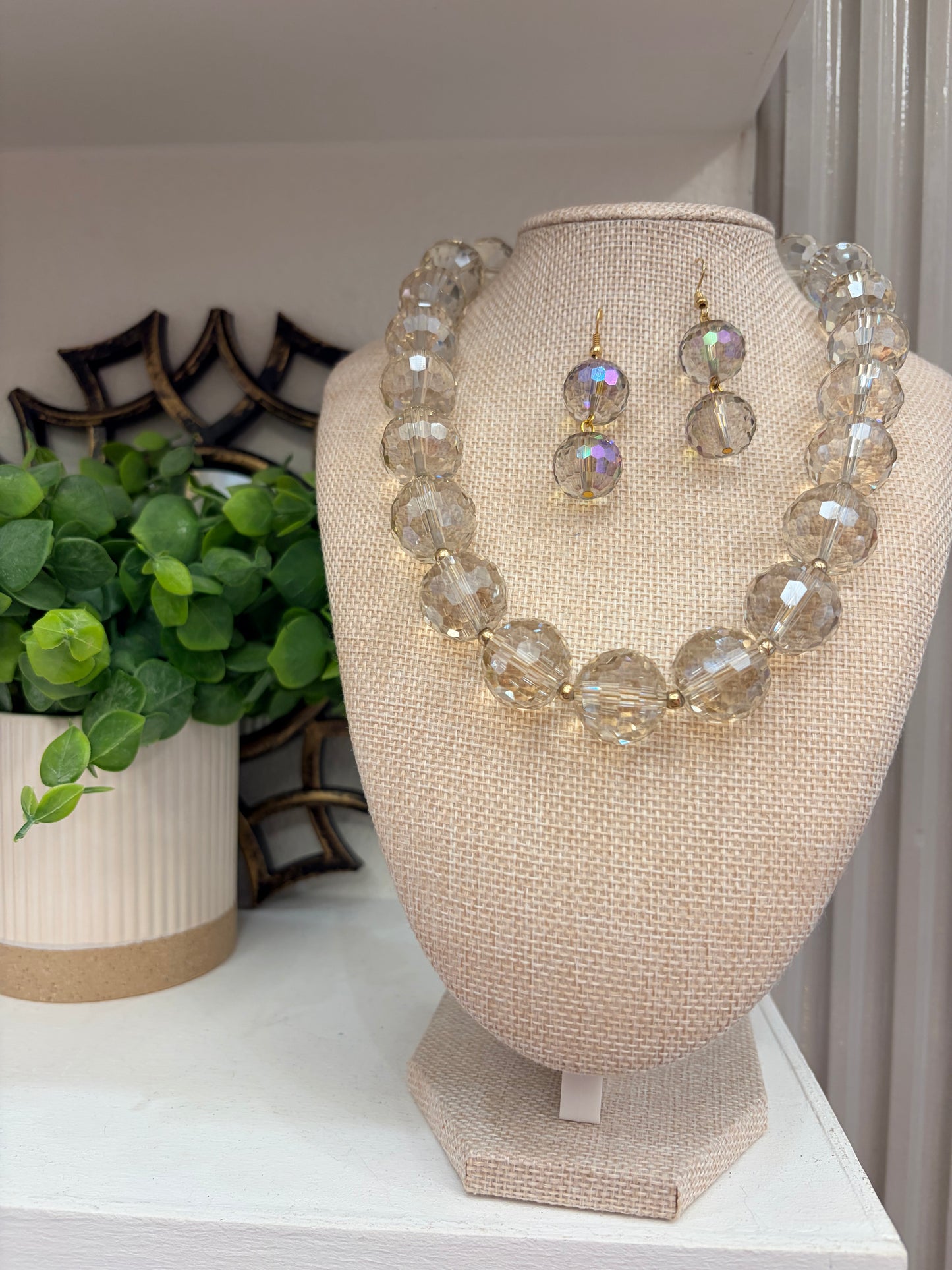 Round “Crystals” set with gold color accent beads (16” long + 2” extender)