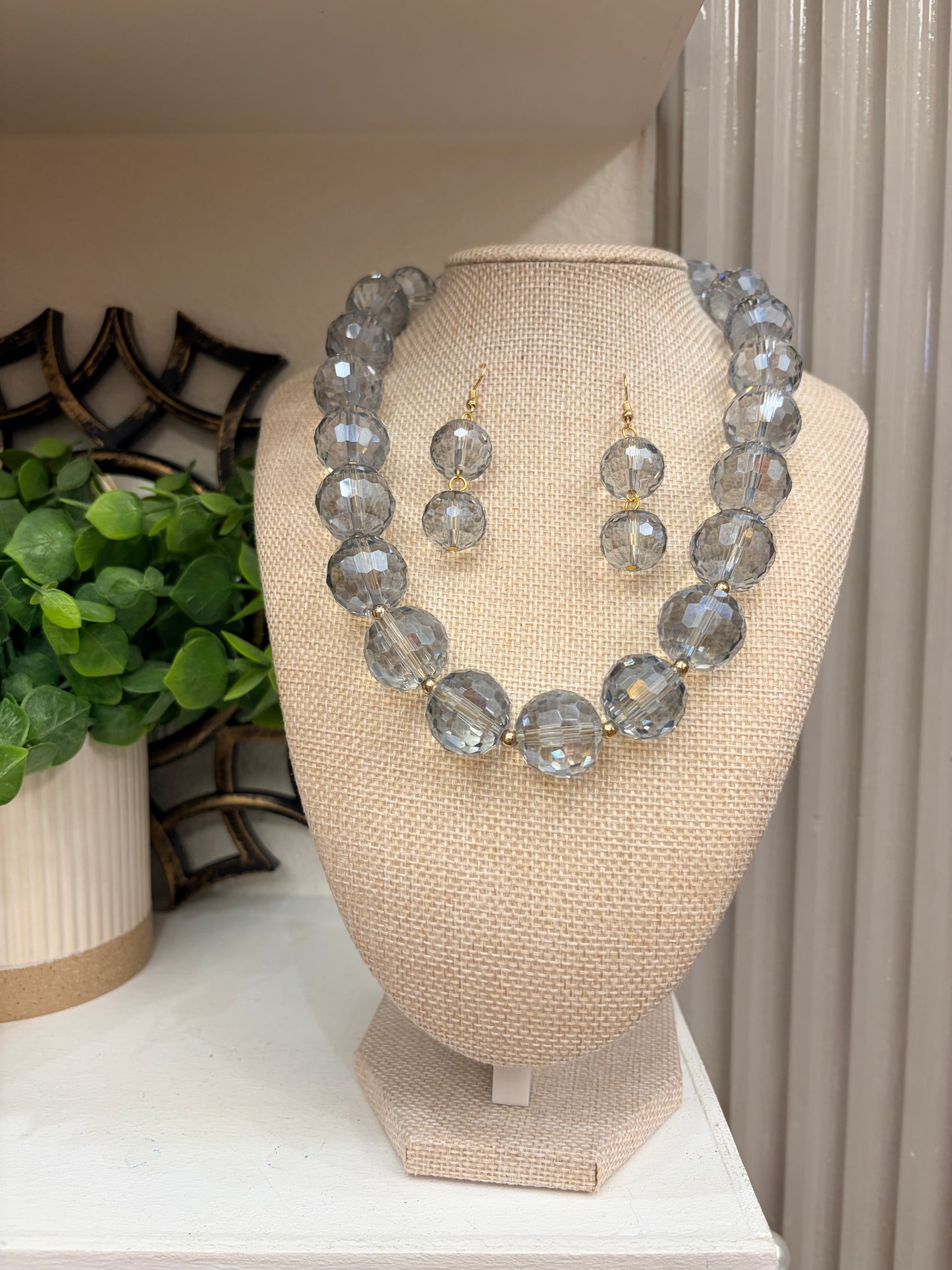 Round “Crystals” set with gold color accent beads (16” long + 2” extender)