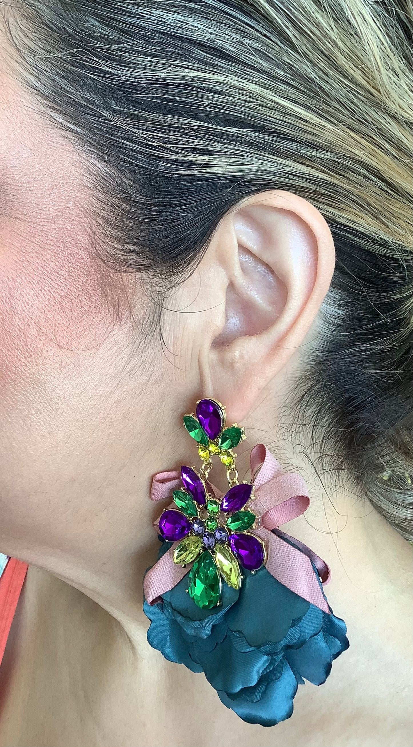 Mystic Flower with Gems Earrings TEAL GREEN