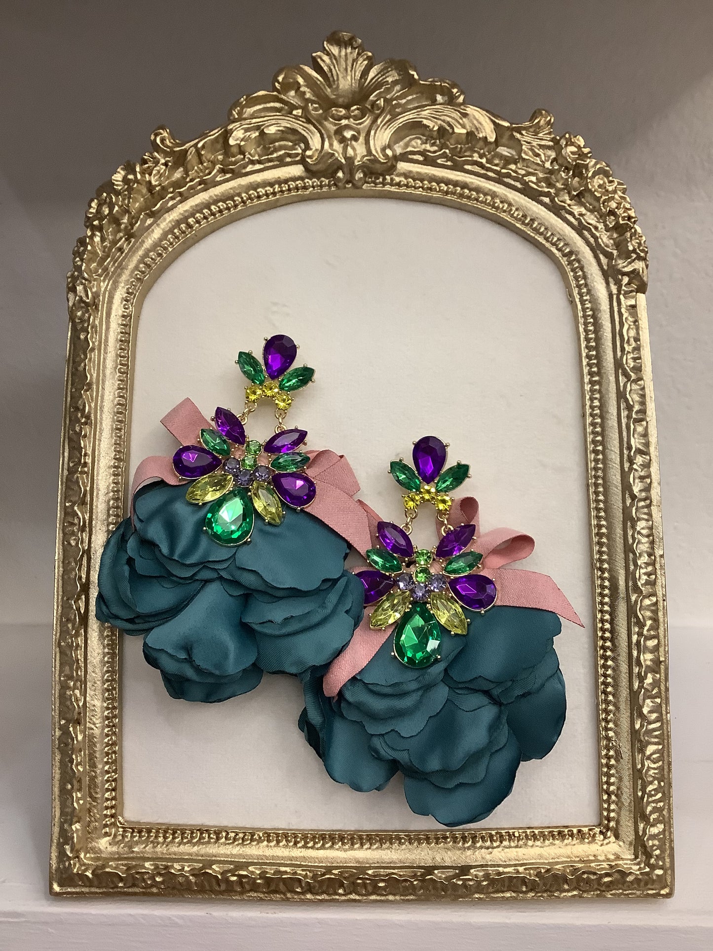 Mystic Flower with Gems Earrings TEAL GREEN