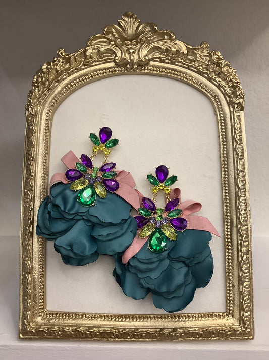 Mystic Flower with Gems Earrings TEAL GREEN