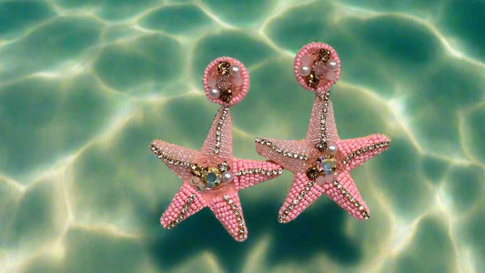 Starfish Beaded Sparkly Earrings PINK