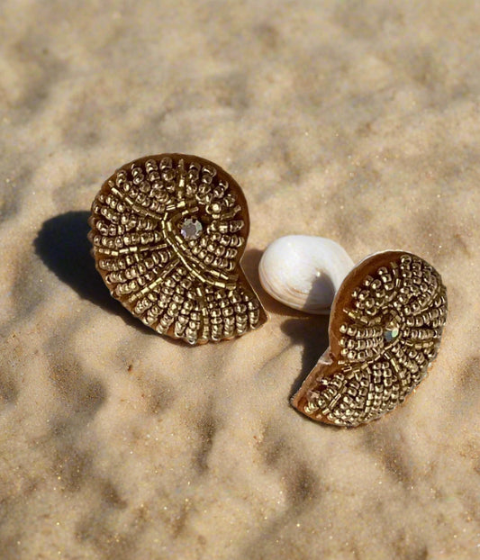 Seashell Beaded Sparkly Stud Earrings