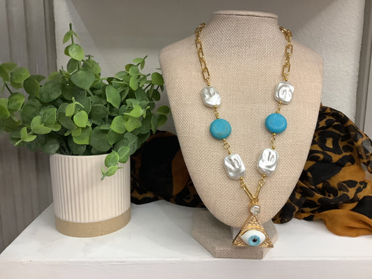 Boho style “pyramid” Gold plated necklace (up to 20”s in length)