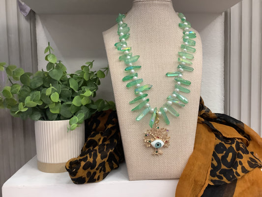 Boho style multi-color pendant of the “Tree of Life” with Gold plated chain (18”)