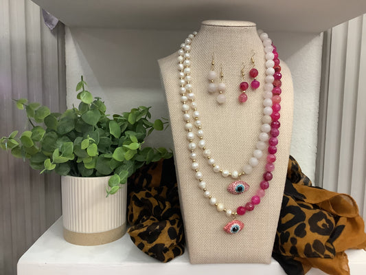 Handmade Mexican-Artisan Gemstones for Protection White and Hot pink