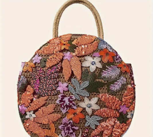 Beautiful Floral Embroidered round beaded Hand bag