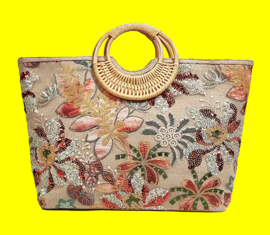 Beautiful Floral Embroidered squared beaded Hand bag