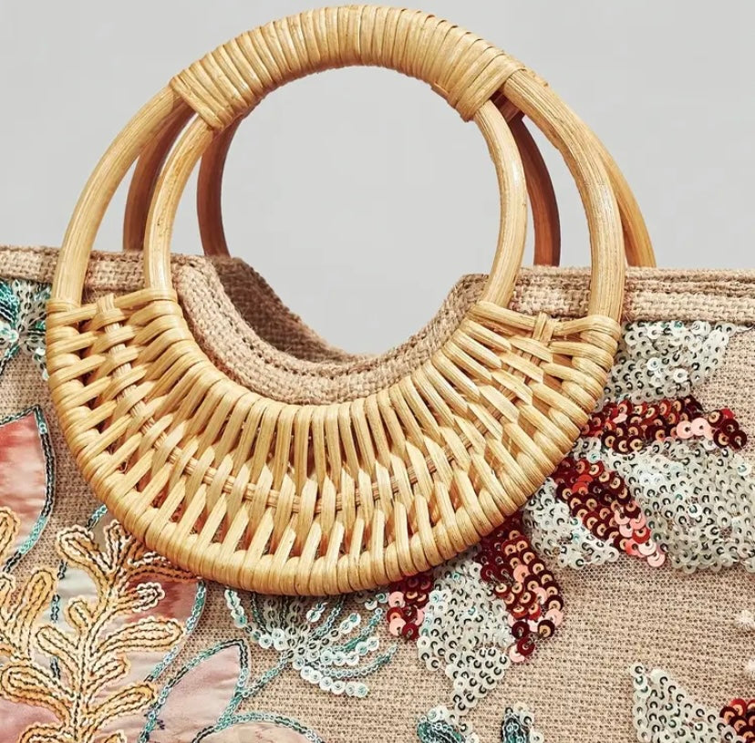 Beautiful Floral Embroidered squared beaded Hand bag
