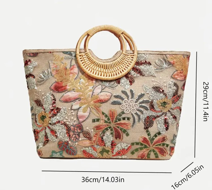 Beautiful Floral Embroidered squared beaded Hand bag