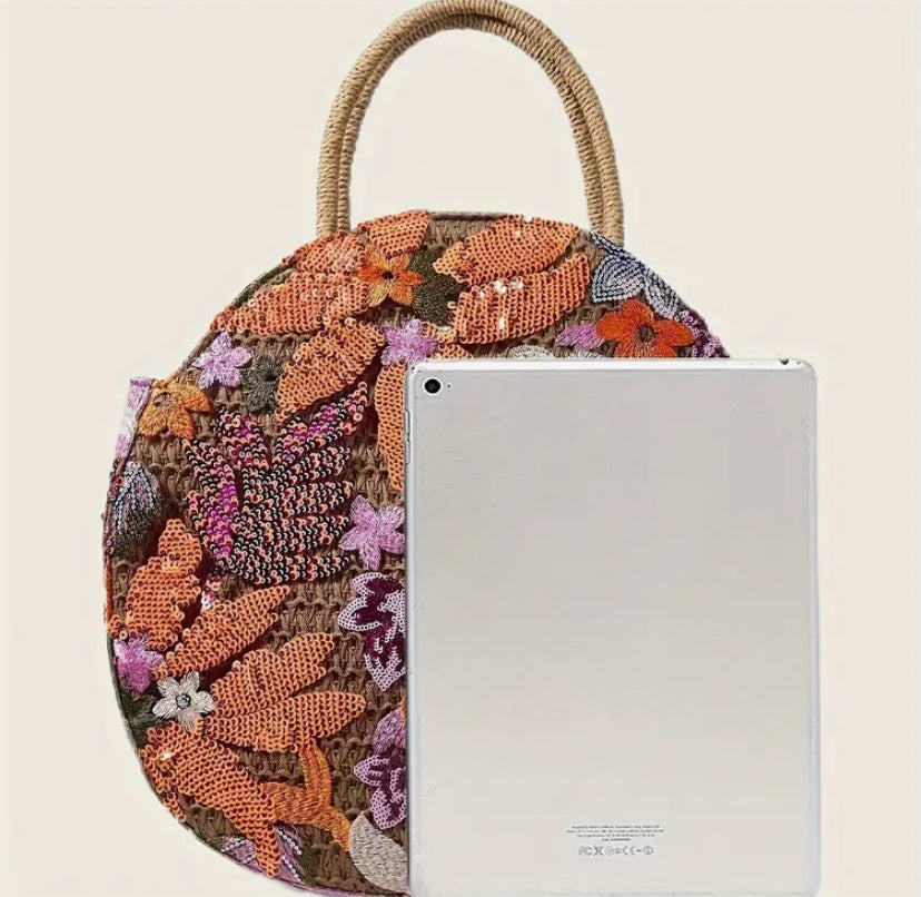 Beautiful Floral Embroidered round beaded Hand bag