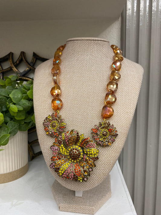 Sunset Sunflowers Statement Necklace (16” long + 2” extender)