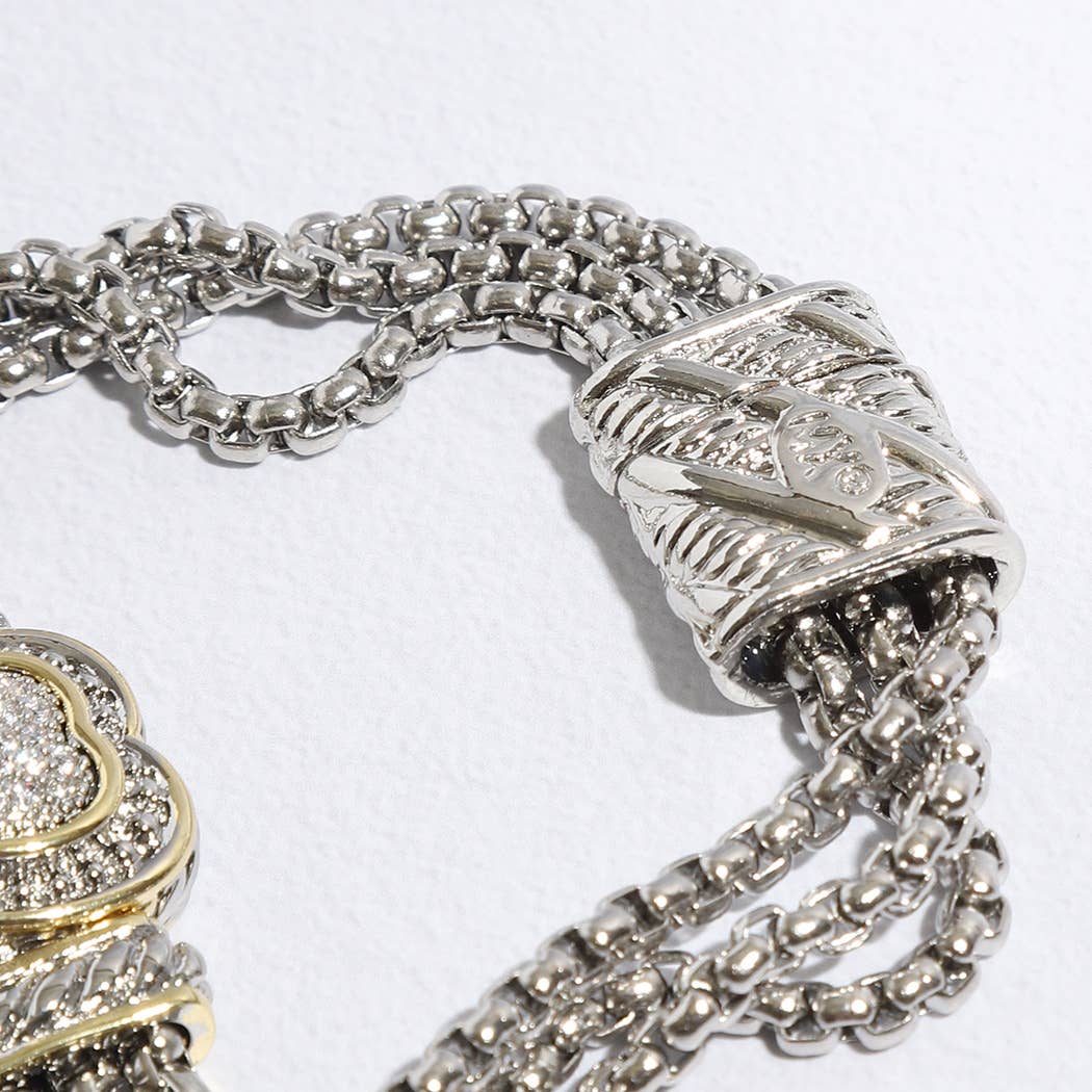 Stone Paved Heart Shape Point Magnetic Bracelet