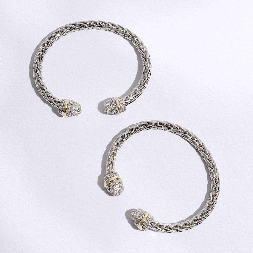 Two-Toned Round Edge Braided Bangle Bracelet