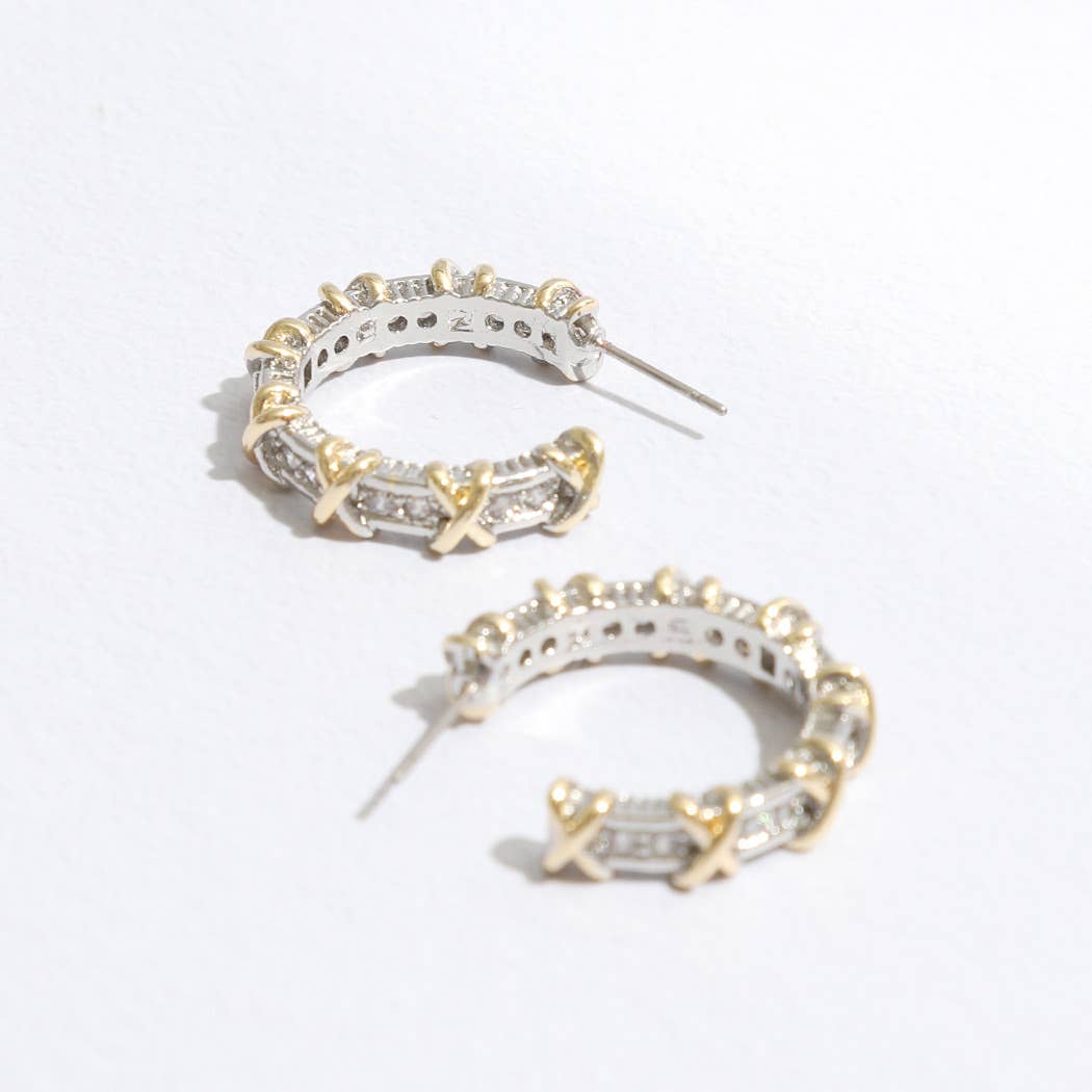 Hoop Two-Tone Cross Post Earrings