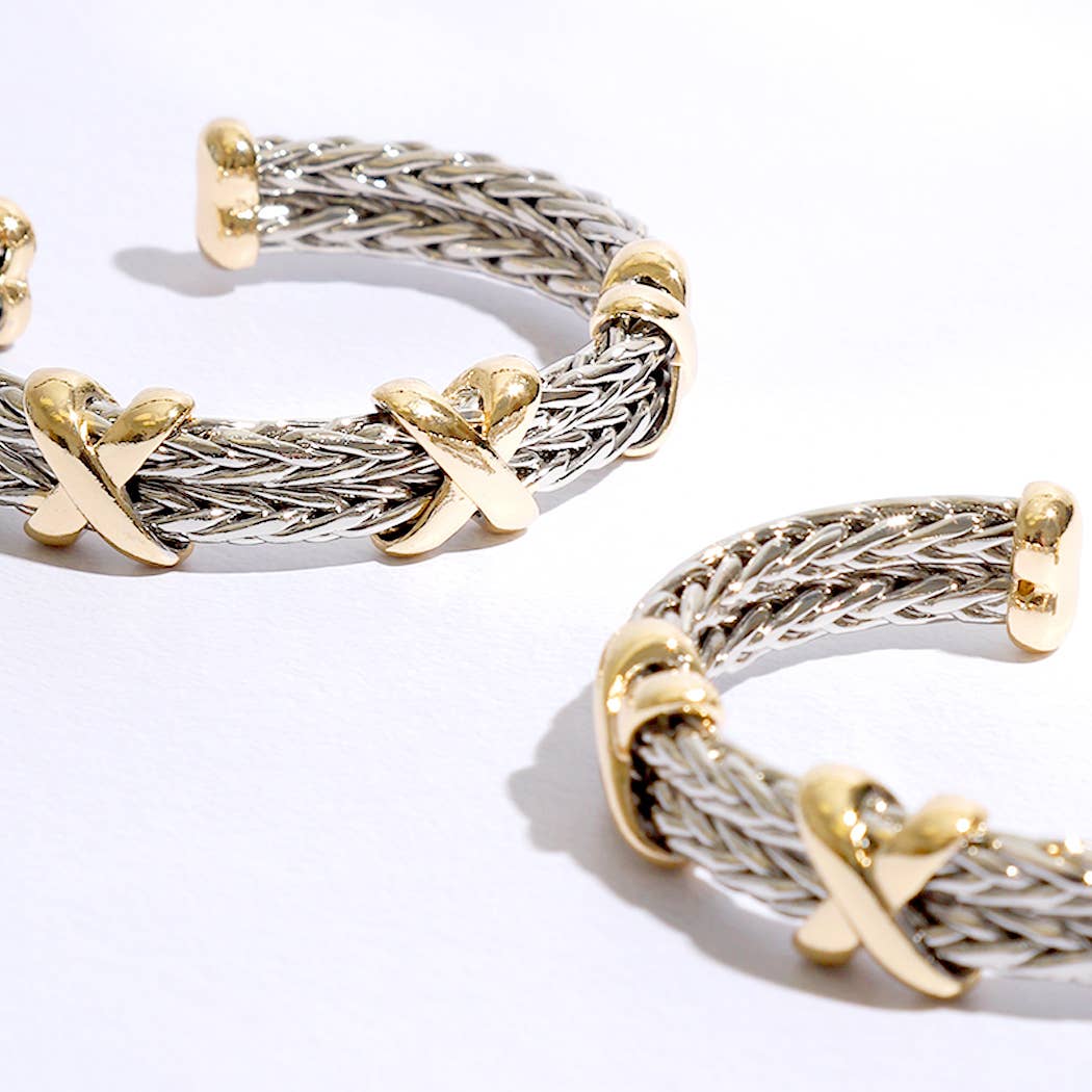 Braided Two-Tone Bangle Bracelet
