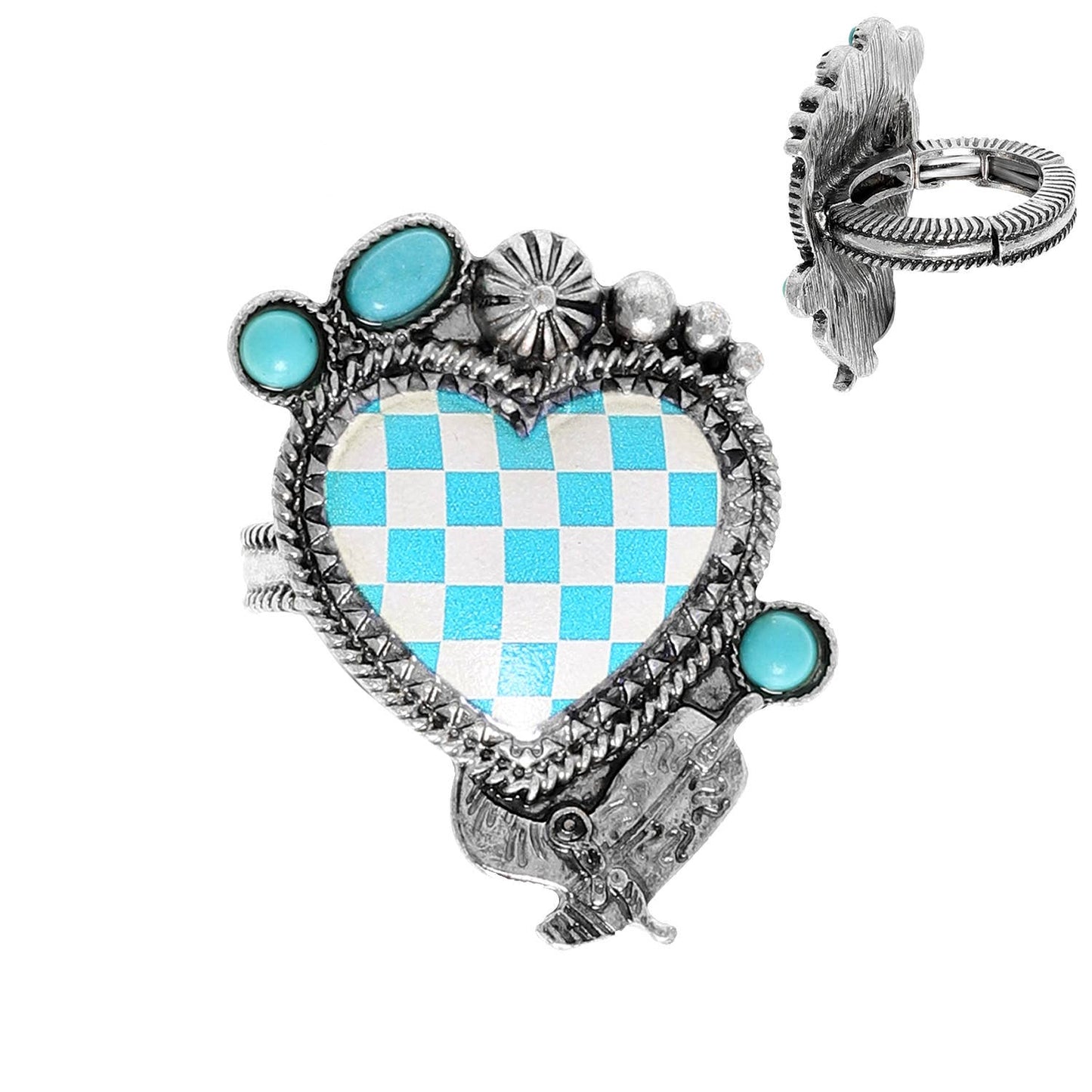 Western Turquoise Embellished Heart Ring