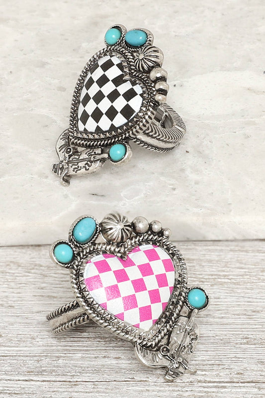 Western Turquoise Embellished Heart Ring