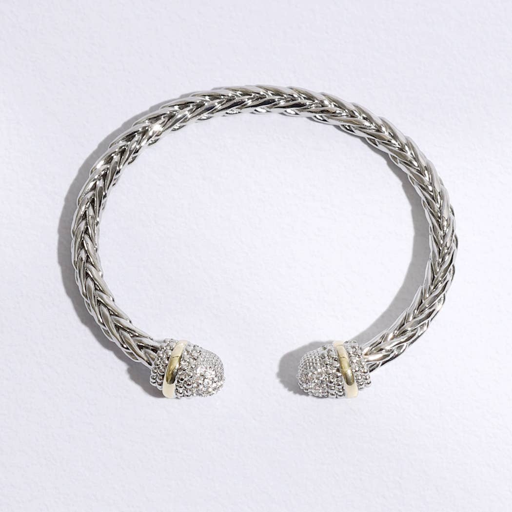 Two-Toned Round Edge Braided Bangle Bracelet