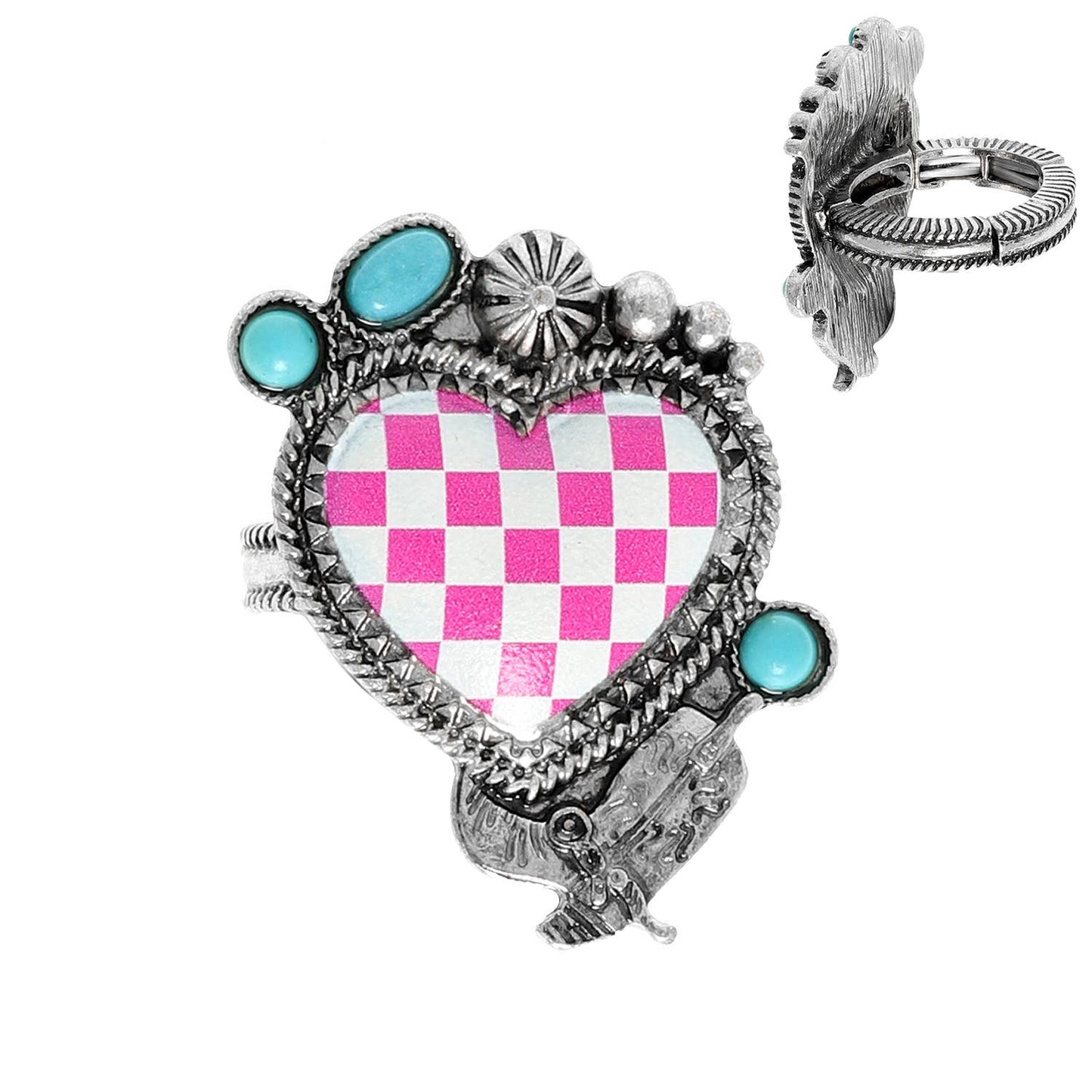 Western Turquoise Embellished Heart Ring