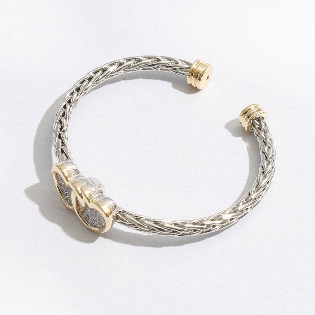 Two Hearts Pave Braided two-tone Bangle/cuff Bracelet
