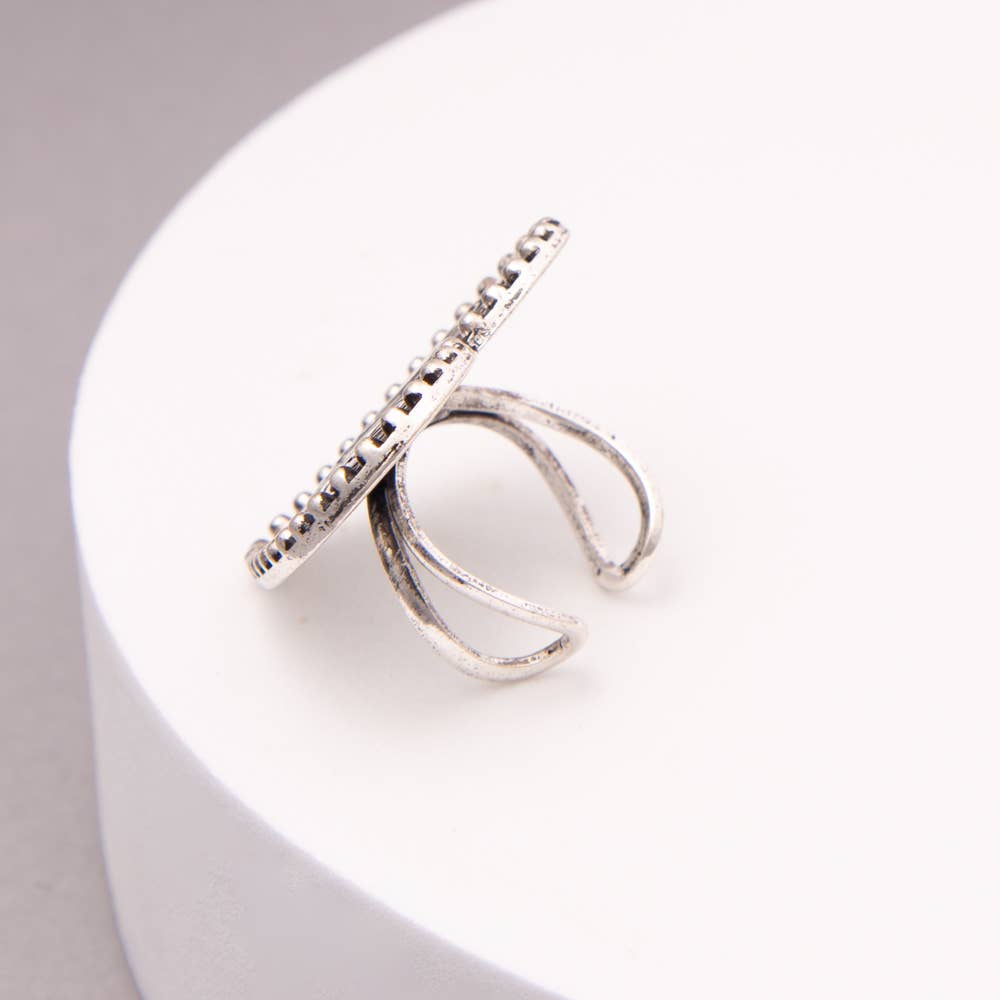 Western Theme Etched Heart Cuff Ring