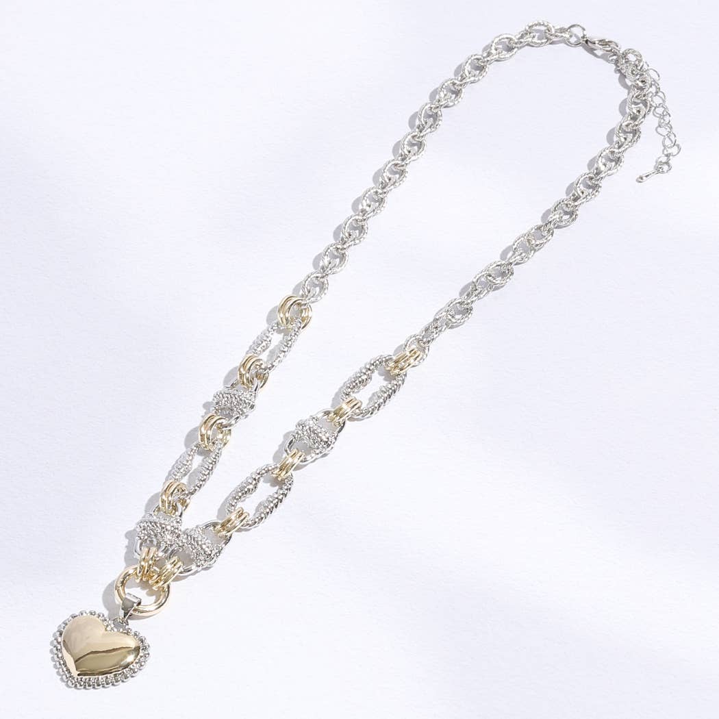 Puffy Heart Braided Link Necklace