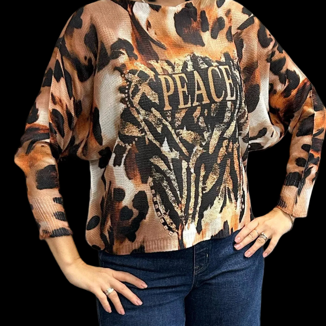 PEACE is All YOU NEED, Round Neck, Knit Printed Italian Sweater