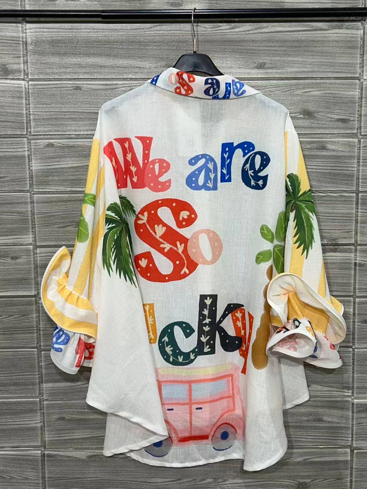 “WE ARE SO LUCKY” Italian Printed Blouse