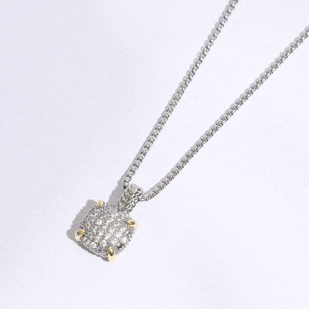 Necklace with Squared-Shape Two-tone Pendant