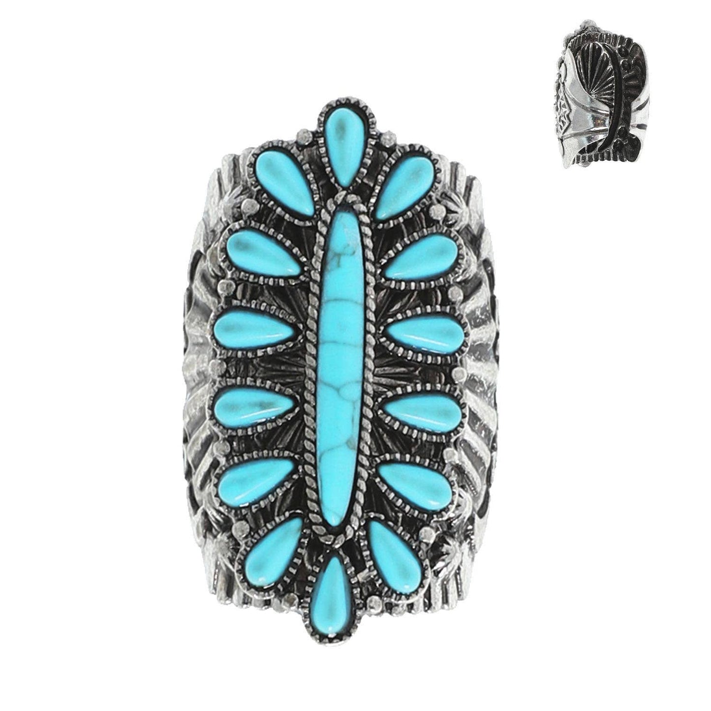 Western Turquoise Semi Stone Oval Concho Long Cuff Ring