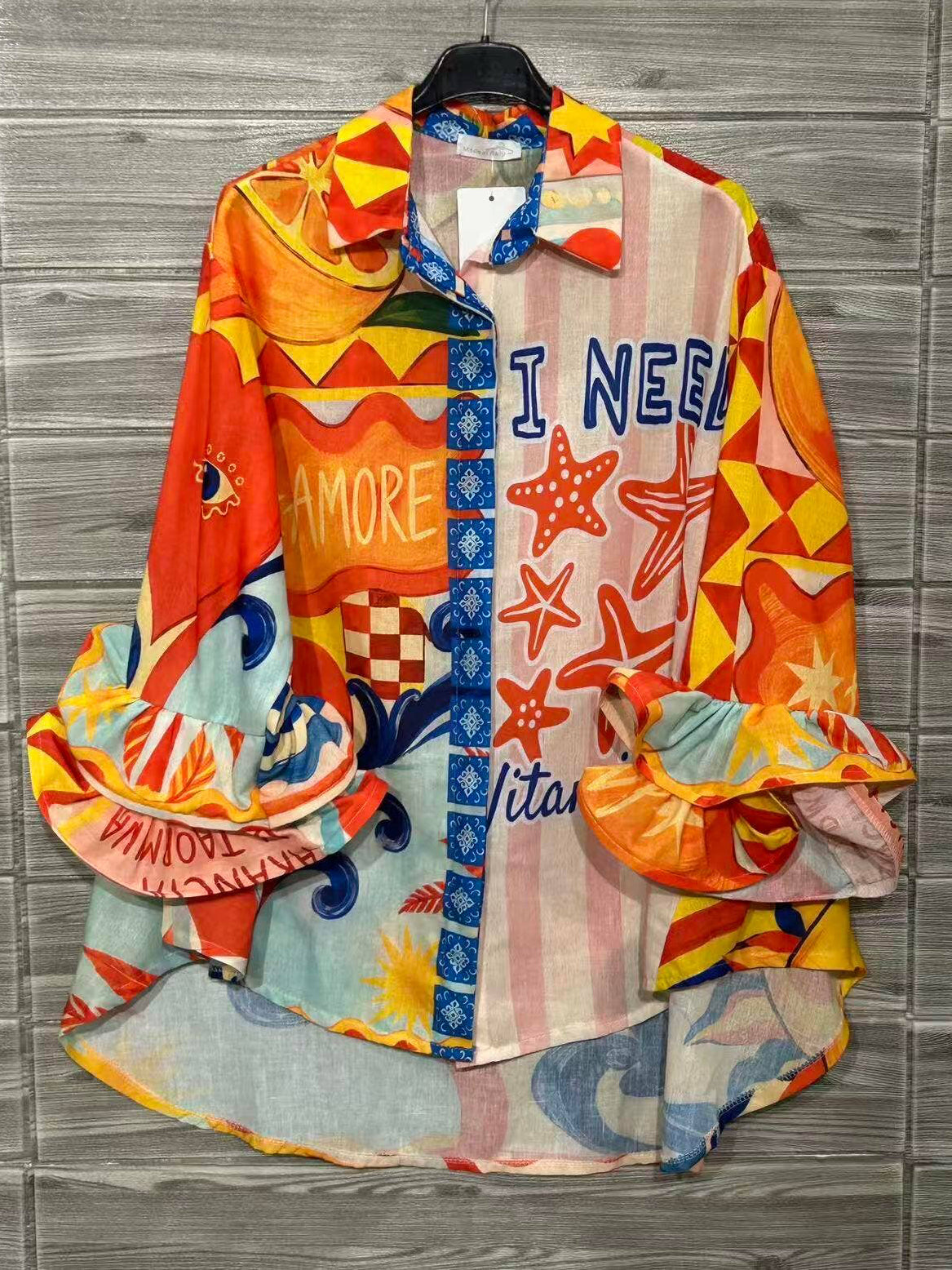 “Amore Pop” Ruffle Sleeves Italian Blouse