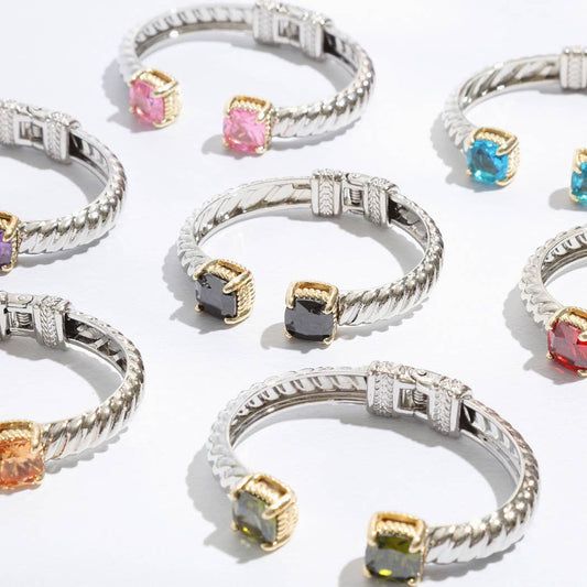 Colored Square Rhinestone Edge Bangle Bracelet
