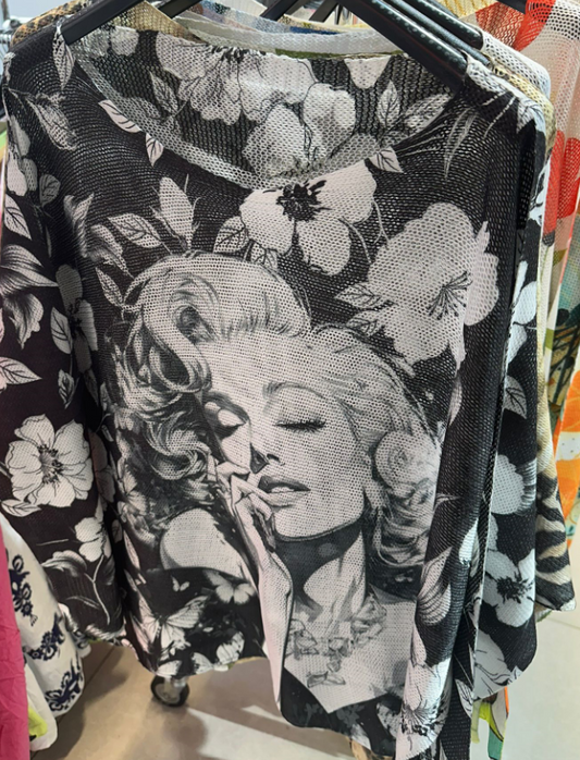 Black White Marylin Round Neck, Knit Printed, Italian Sweater