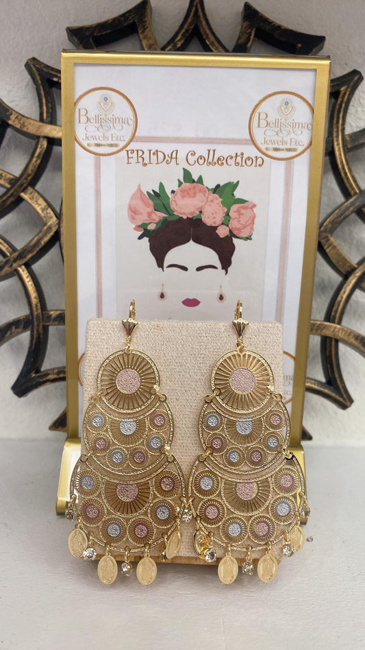 Laminated Gold Artisan Chandelier Circle Earrings (14K)