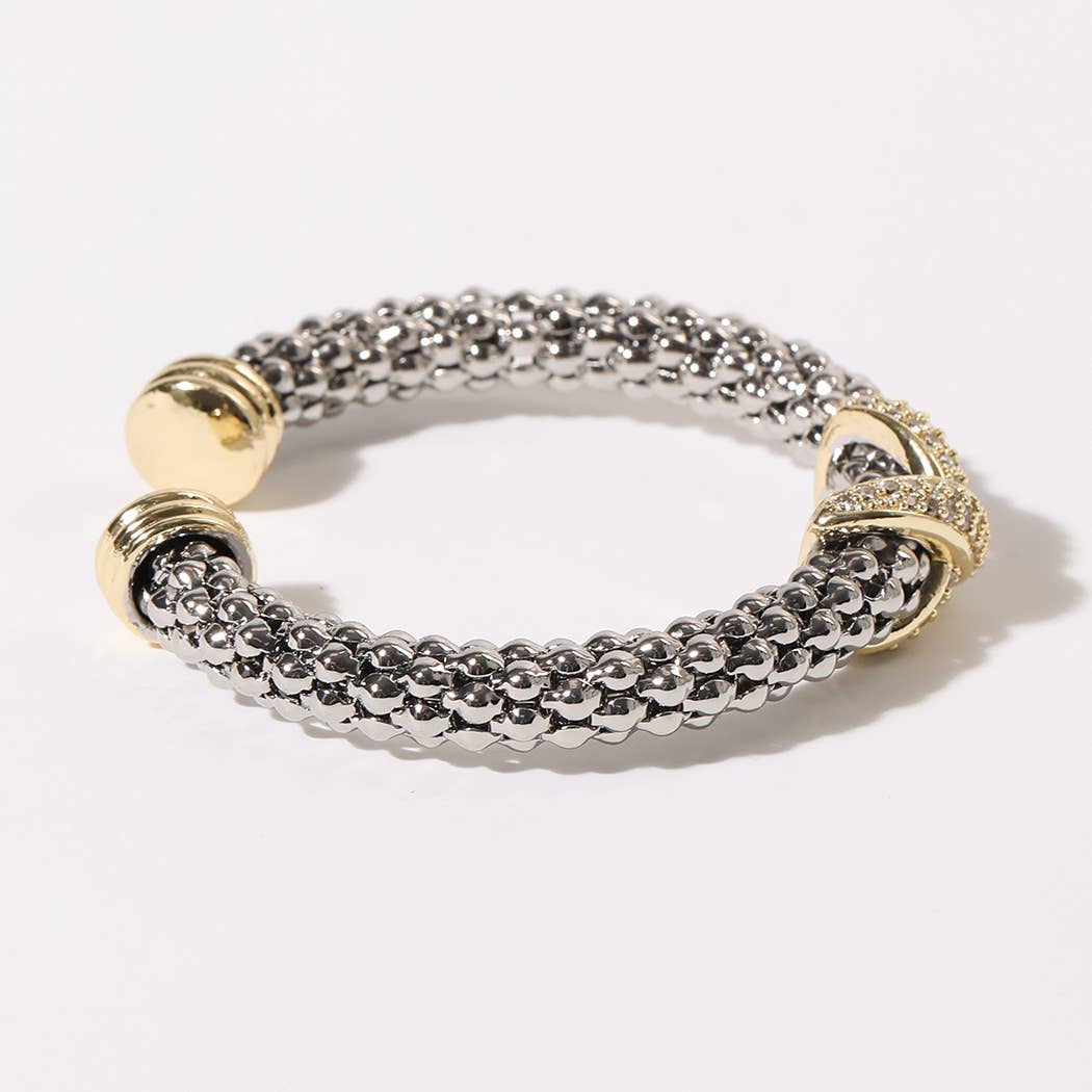 Two-tone Cross Bar Textured Cuff/Bangle Bracelet