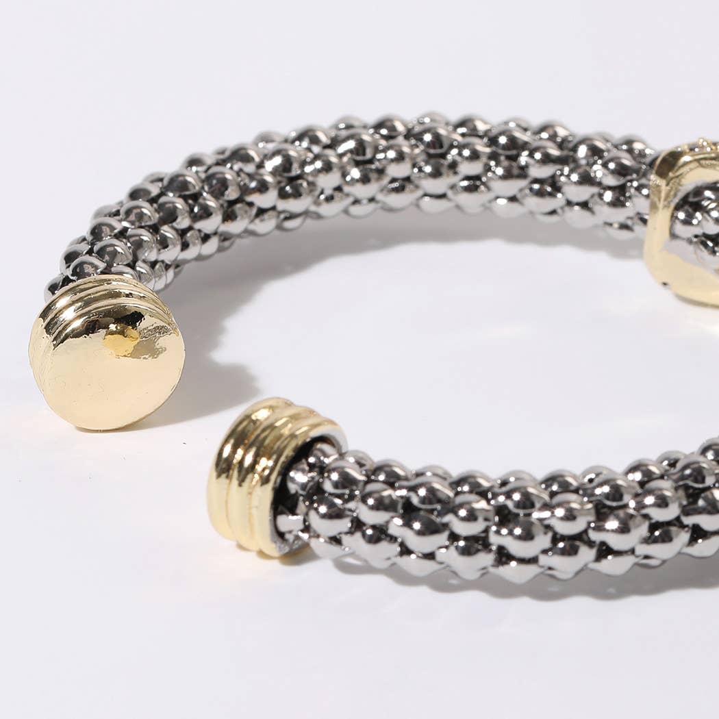 Two-tone Cross Bar Textured Cuff/Bangle Bracelet