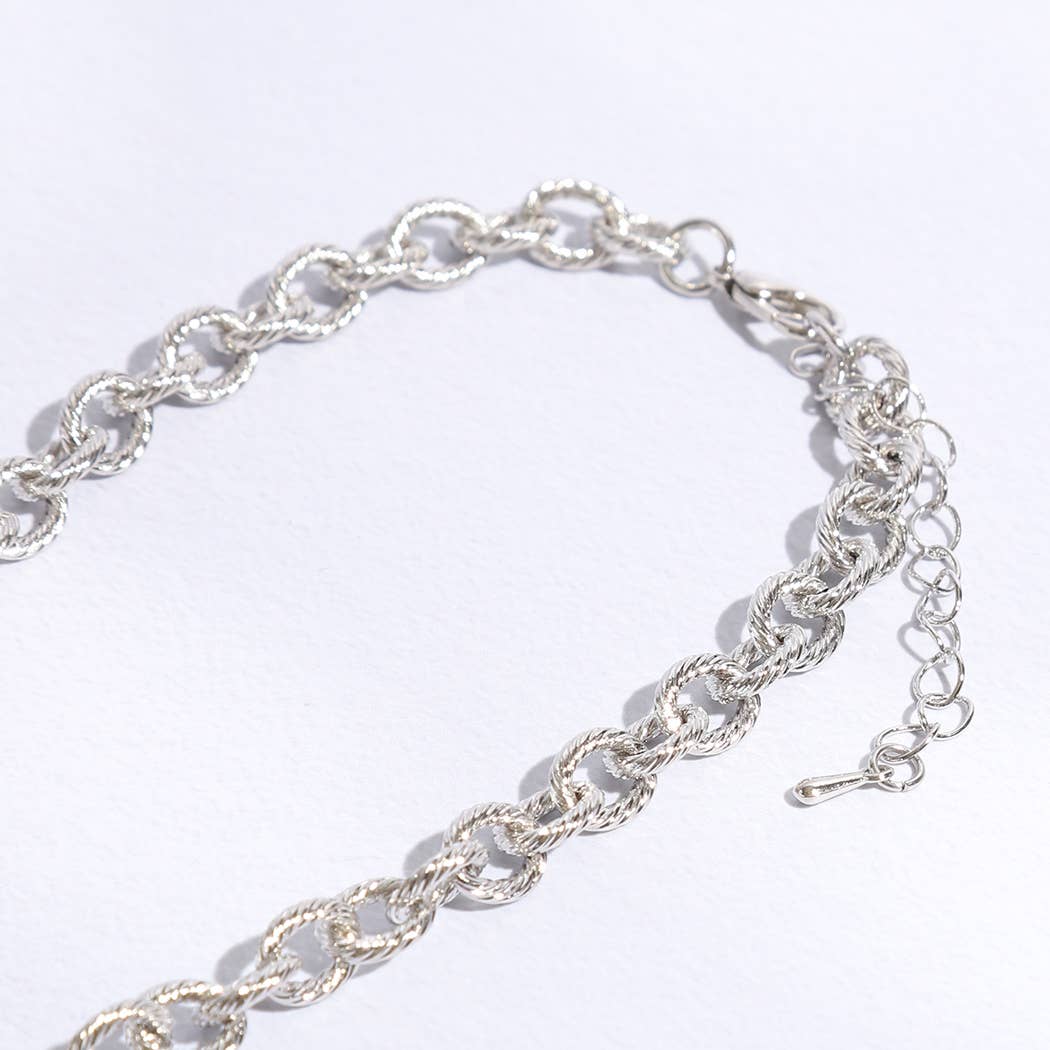 Puffy Heart Braided Link Necklace