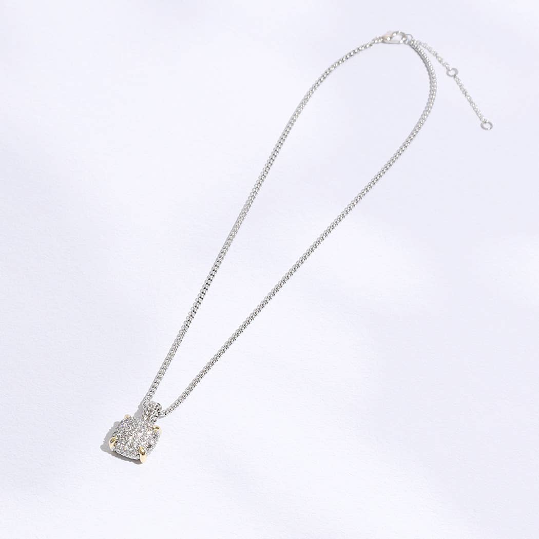 Necklace with Squared-Shape Two-tone Pendant