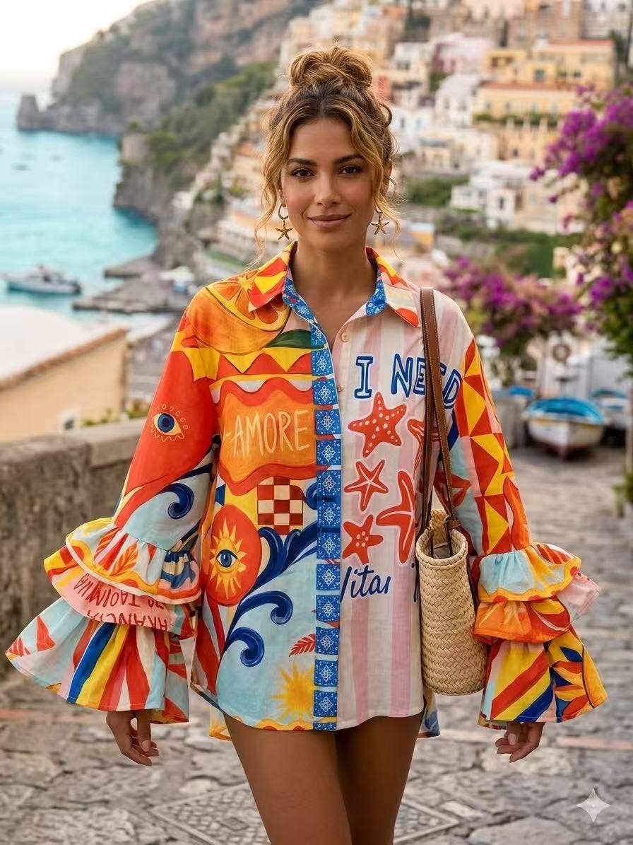 “Amore Pop” Ruffle Sleeves Italian Blouse