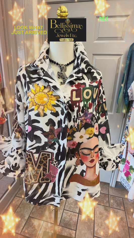 Frida, Love and Stars in Zebra Black & White print